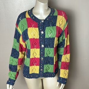 Vintage SUSAN BRISTOL cardigan colorful sweater cardigan hand knit 1999 medium